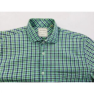 Billy Reid Standard Cut Size Small Men's Green Blue White Check Spread Collar